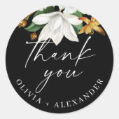 Bloom  camellia. Zwarte bruiloft dank u Ronde Sticker (Voorkant)