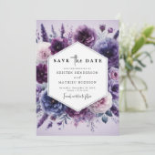 Bloom Digitale Paarse Bloemen Huwelijk Save The Date (Staand voorkant)