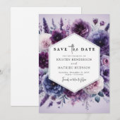Bloom Digitale Paarse Bloemen Huwelijk Save The Date (Voorkant / Achterkant)