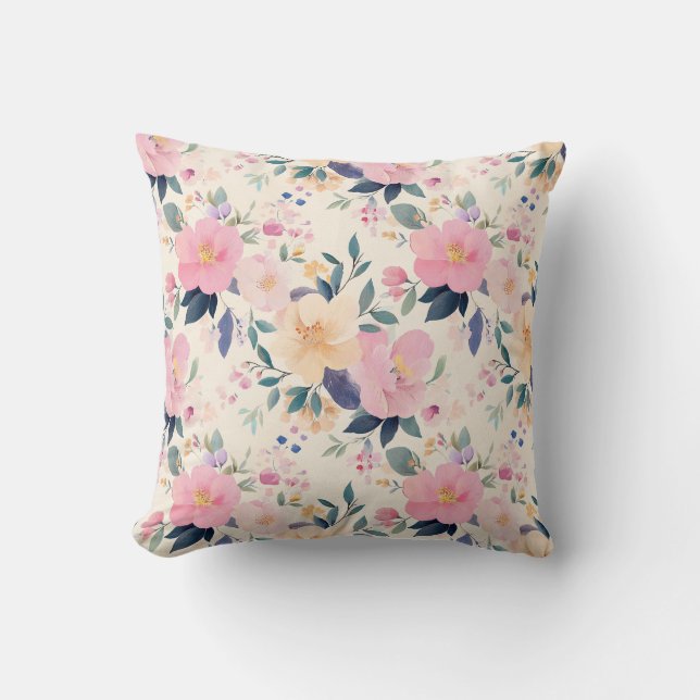 Bloom Elegante Waterverf Pastelbloem Decoratief Kussen (Voorkant)