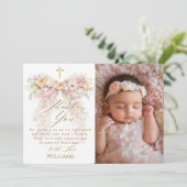 Bloom Floral Bow Girl Baptism Bedankkaart (Staand voorkant)