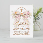 Bloom Floral Bow Girl Baptism Folie Uitnodiging (Staand Voorkant)