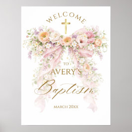Bloom Floral Bow Girl Baptism Poster