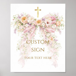 Bloom Floral Bow Girl Baptism Poster