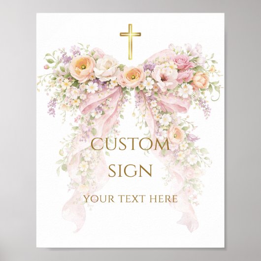 Bloom Floral Bow Girl Baptism Poster (Voorkant)