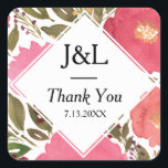 Bloom Flowers Monogram Wedding Vierkante Sticker<br><div class="desc">Handbeschilderde bloemen sticker.</div>