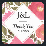 Bloom Flowers Monogram Wedding Vierkante Sticker<br><div class="desc">Handbeschilderde bloemen sticker.</div>