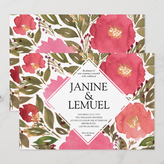 Bloom Flowers Wedding Invitation Kaart (Voorkant / Achterkant)