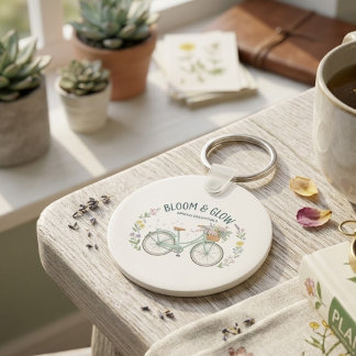 Bloom & Glow Vintage Bloemige Fiets Lente Esthetie Sleutelhanger