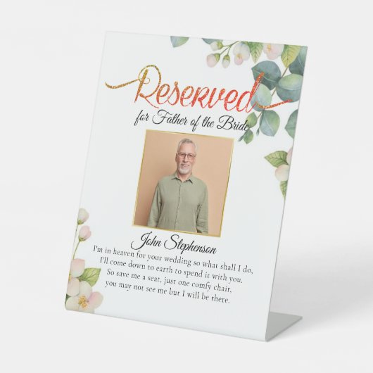 Bloom Greenery Save a Seat Photo Weddenschap Reclamebord Met Voetstuk (Voorkant)