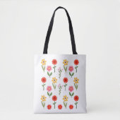 Bloom Grid – Retro Bloemmotief Tote Bag (Voorkant)