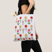 Bloom Grid – Retro Bloemmotief Tote Bag (Dichtbij)