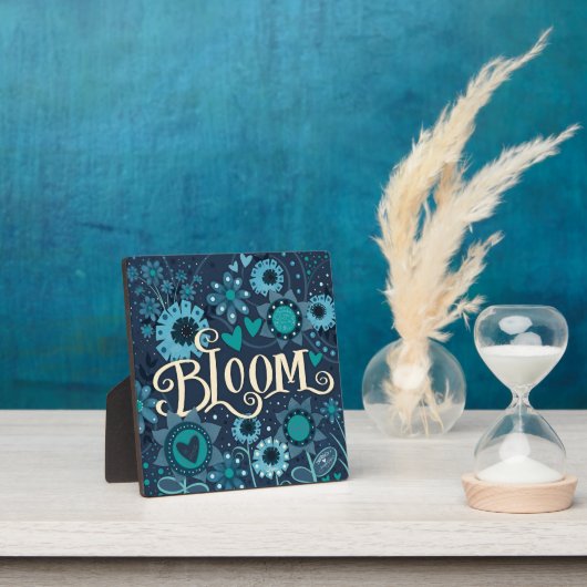Bloom Inspirerend Hart Bloemen  Blauw Fotoplaat (Insitu)