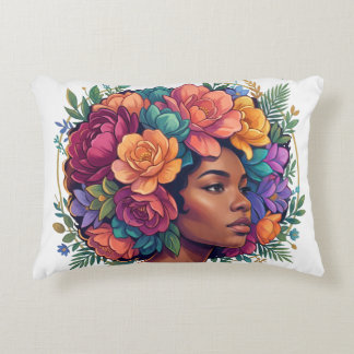 Bloom Inspirerende Zwarte Vrouw Bloemrijk Afro Accent Kussen