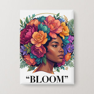 Bloom Inspirerende Zwarte Vrouw Bloemrijk Afro Button