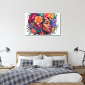 Bloom Inspirerende Zwarte Vrouw Bloemrijk Afro Canvas Afdruk (Insitu (Slaapkamer))
