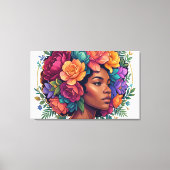 Bloom Inspirerende Zwarte Vrouw Bloemrijk Afro Canvas Afdruk (Voorkant)