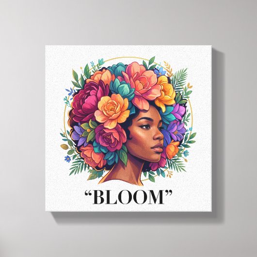 Bloom Inspirerende Zwarte Vrouw Bloemrijk Afro Canvas Afdruk (Voorkant)