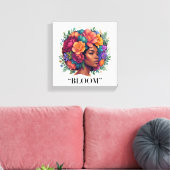 Bloom Inspirerende Zwarte Vrouw Bloemrijk Afro Canvas Afdruk (Insitu (Woonkamer))
