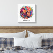 Bloom Inspirerende Zwarte Vrouw Bloemrijk Afro Canvas Afdruk (Insitu (Slaapkamer))