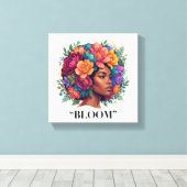 Bloom Inspirerende Zwarte Vrouw Bloemrijk Afro Canvas Afdruk (Insitu (Houten vloer))