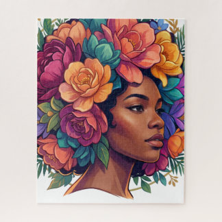 Bloom Inspirerende Zwarte Vrouw Bloemrijk Afro Legpuzzel