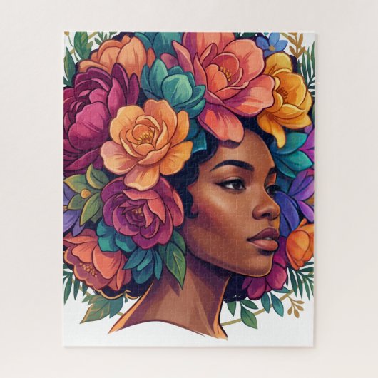 Bloom Inspirerende Zwarte Vrouw Bloemrijk Afro Legpuzzel (Verticaal)