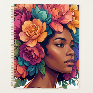 Bloom Inspirerende Zwarte Vrouw Bloemrijk Afro Planner