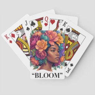 Bloom Inspirerende Zwarte Vrouw Bloemrijk Afro Pokerkaarten