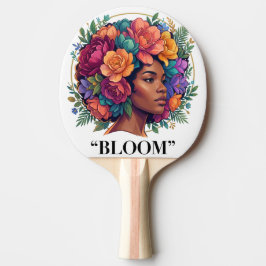 Bloom Inspirerende Zwarte Vrouw Bloemrijk Afro Tafeltennisbatje