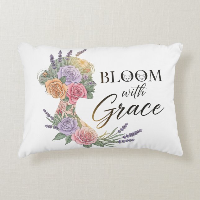 Bloom met Grace Elegant Bloemen Vrouw Silhouet Accent Kussen (Voorkant)