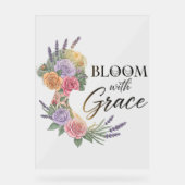 Bloom met Grace Elegant Bloemen Vrouw Silhouet Acryl Bord (Voorkant)