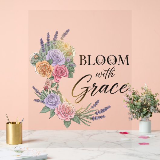 Bloom met Grace Elegant Bloemen Vrouw Silhouet Acryl Bord (Huwelijk)