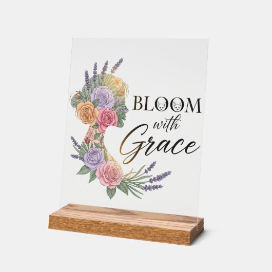 Bloom met Grace Elegant Bloemen Vrouw Silhouet Acryl Bord (Hoek)