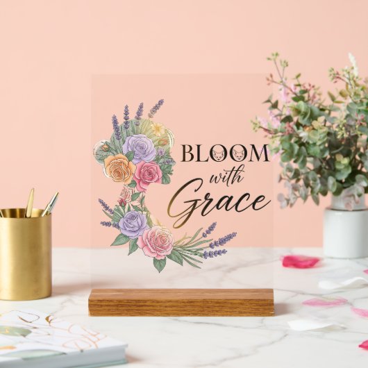 Bloom met Grace Elegant Bloemen Vrouw Silhouet Acryl Bord (Huwelijk)