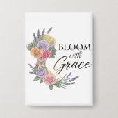 Bloom met Grace Elegant Bloemen Vrouw Silhouet Button (Voorkant)