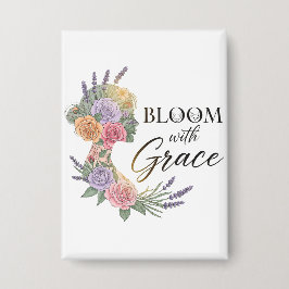 Bloom met Grace Elegant Bloemen Vrouw Silhouet Button