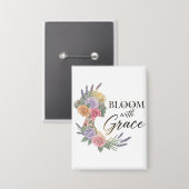 Bloom met Grace Elegant Bloemen Vrouw Silhouet Button (Voorkant / Achterkant)