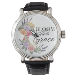 Bloom met Grace Elegant Bloemen Vrouw Silhouet Horloge