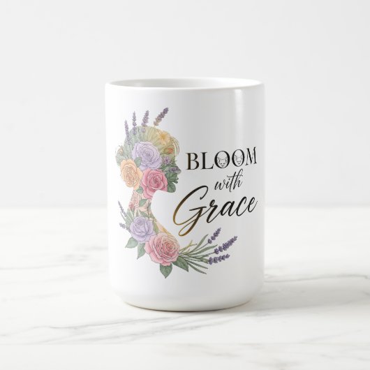 Bloom met Grace Elegant Bloemen Vrouw Silhouet Koffiemok (Center)