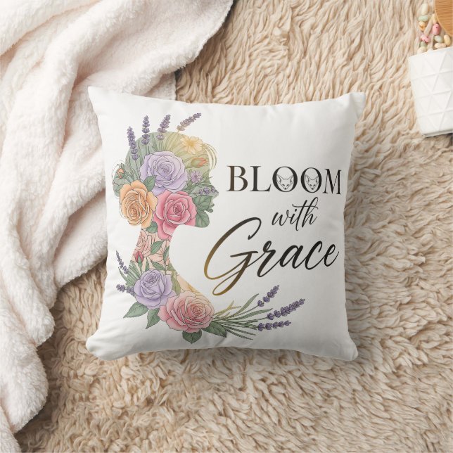 Bloom met Grace Elegant Bloemen Vrouw Silhouet Kussen (Deken)