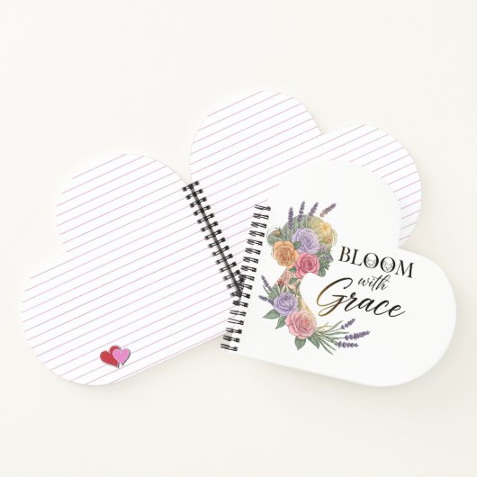 Bloom met Grace Elegant Bloemen Vrouw Silhouet Notitieboek (Binnen)