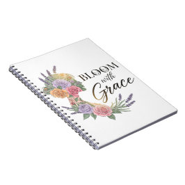Bloom met Grace Elegant Bloemen Vrouw Silhouet Notitieboek