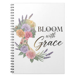 Bloom met Grace Elegant Bloemen Vrouw Silhouet Notitieboek