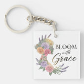 Bloom met Grace Elegant Bloemen Vrouw Silhouet Sleutelhanger (voorkant)