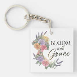 Bloom met Grace Elegant Bloemen Vrouw Silhouet Sleutelhanger