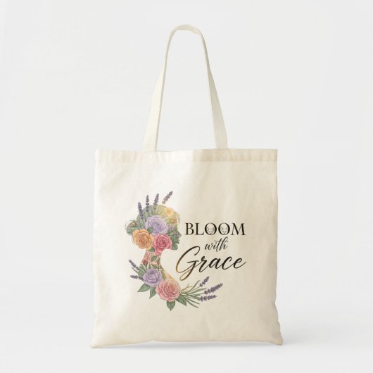 Bloom met Grace Elegant Bloemen Vrouw Silhouet Tote Bag (Voorkant)