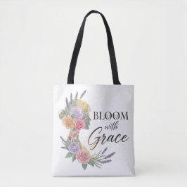 Bloom met Grace Elegant Bloemen Vrouw Silhouet Tote Bag