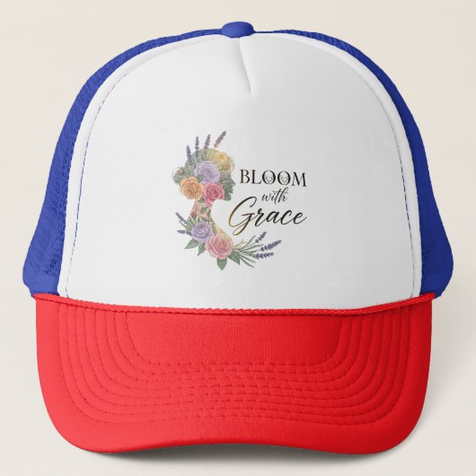 Bloom met Grace Elegant Bloemen Vrouw Silhouet Trucker Pet (Voorkant)