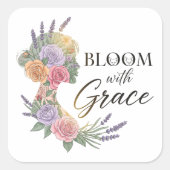 Bloom met Grace Elegant Bloemen Vrouw Silhouet Vierkante Sticker (Voorkant)
